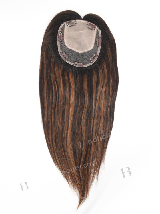 In Stock 5.5"*6.5" European Virgin Hair 16" Straight T1/2# With T1/30# Highlights Color Silk Top Hair Topper-136